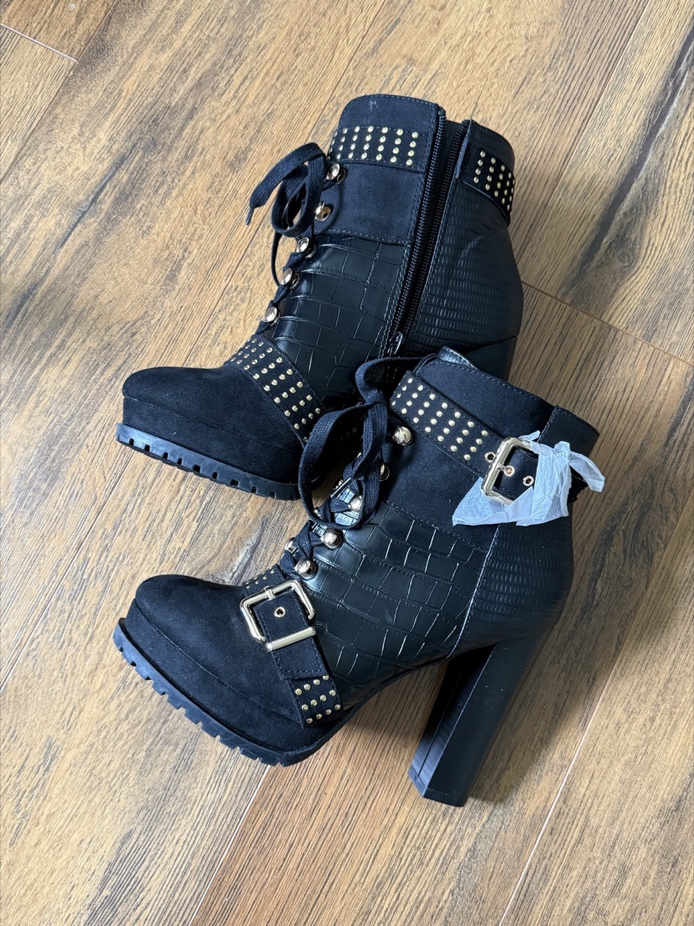 Women's ShoeDazzle Black Studded Heeled Ankle Boots